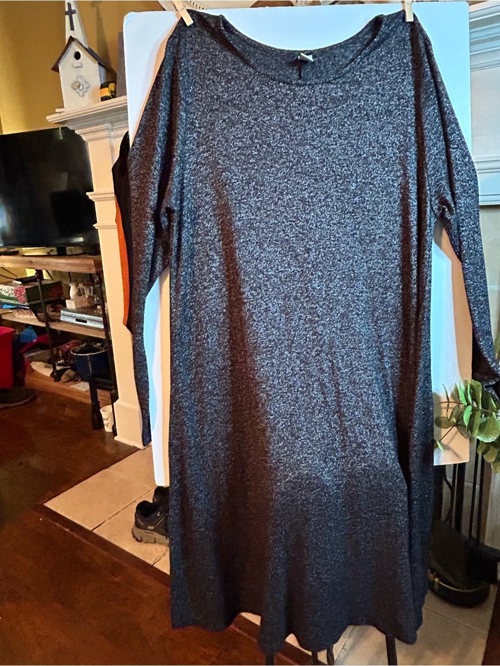 Old Navy Charcoal Metallic Long Sleeve Shift Dress